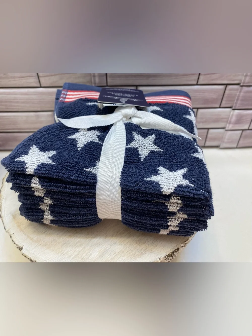 Brooks Brothers ❤️(4) Americana star Pattern Washcloths 13x13” New